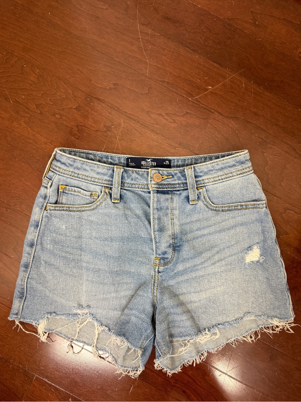 Hollister Light Wash Frayed Denim Shorts Womens Small 25 Waist Button Fly